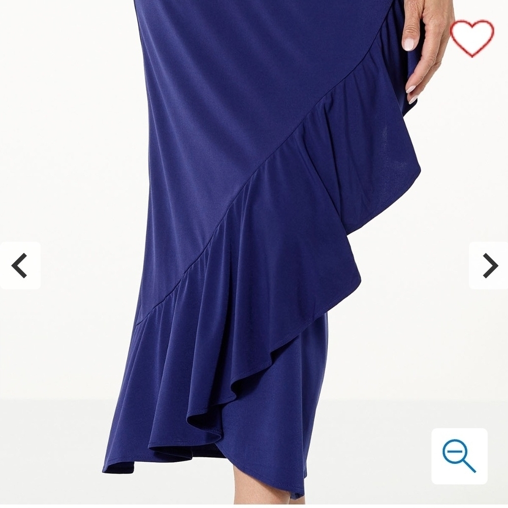 Colleen Lopez Blue Maxi Wrap Skirt with Asymmetrical Ruffles. NWOT